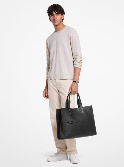 Cooper Logo Embossed Pebbled Leather Tote Bag Black Black