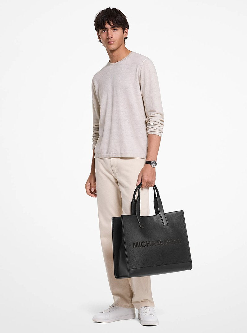 Cooper Logo Embossed Pebbled Leather Tote Bag Black Black
