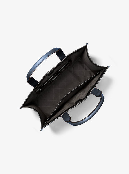 Cooper Logo Embossed Pebbled Leather Tote Bag Navy Navy