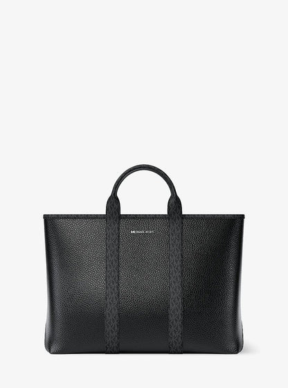 Cooper Medium Pebbled Leather and Signature Logo Tote Bag Black Black