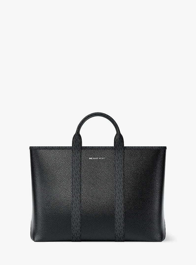 Cooper Medium Pebbled Leather and Signature Logo Tote Bag Black Black