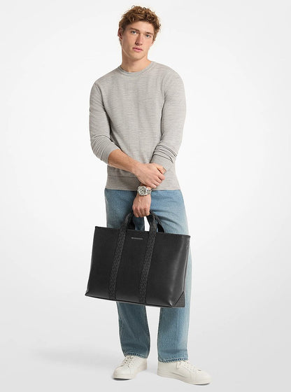 Cooper Medium Pebbled Leather and Signature Logo Tote Bag Black Black