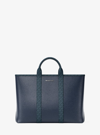 Cooper Medium Pebbled Leather and Signature Logo Tote Bag Navy Navy
