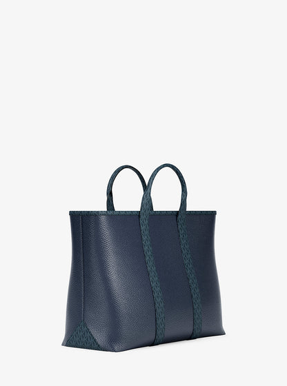Cooper Medium Pebbled Leather and Signature Logo Tote Bag Navy Navy