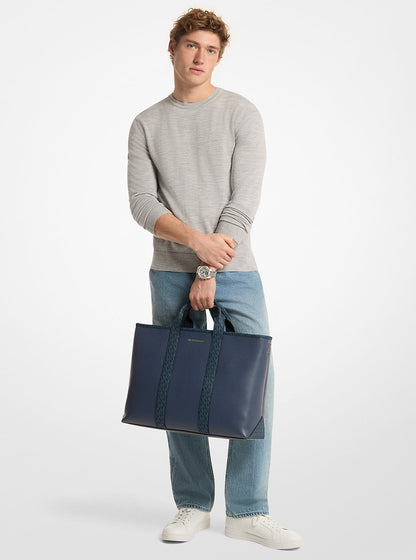 Cooper Medium Pebbled Leather and Signature Logo Tote Bag Navy Navy