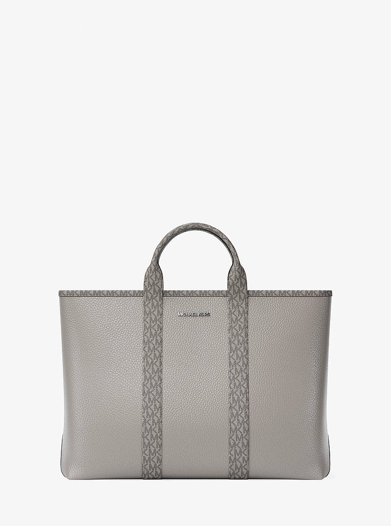 Cooper Medium Pebbled Leather and Signature Logo Tote Bag Pearl Grey Pearl Grey