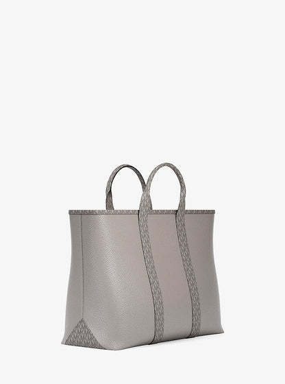 Cooper Medium Pebbled Leather and Signature Logo Tote Bag Pearl Grey Pearl Grey