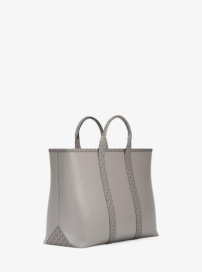 Cooper Medium Pebbled Leather and Signature Logo Tote Bag Pearl Grey Pearl Grey