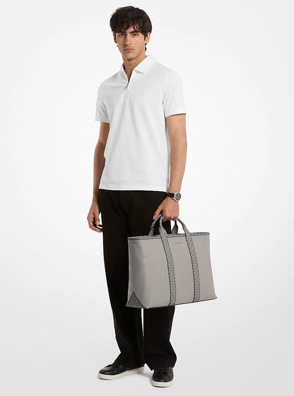 Cooper Medium Pebbled Leather and Signature Logo Tote Bag Pearl Grey Pearl Grey