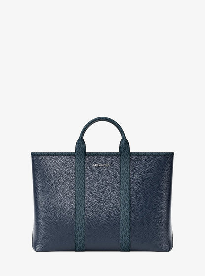 Cooper Medium Pebbled Leather and Signature Logo Tote Bag Navy Navy