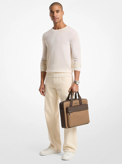 Pacey Medium Signature Logo Pocket Briefcase Camel Camel