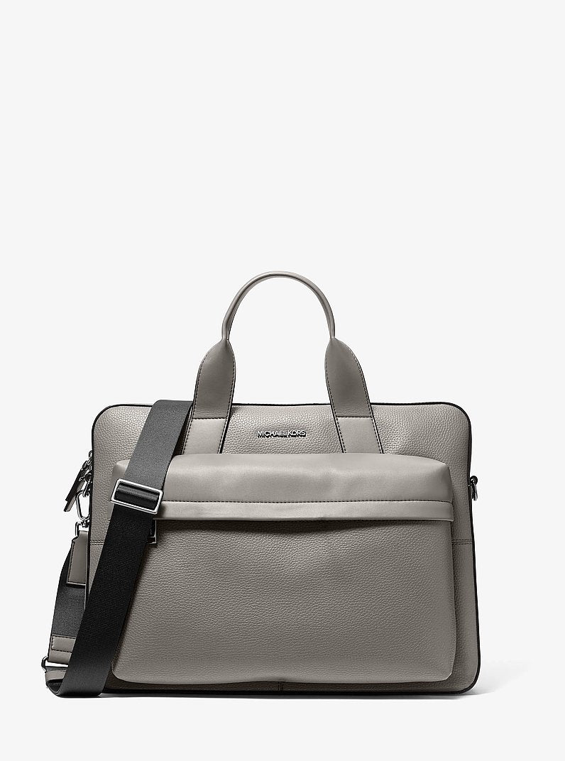 Pacey Medium Pebbled Leather Pocket Briefcase Pearl Grey Pearl Grey
