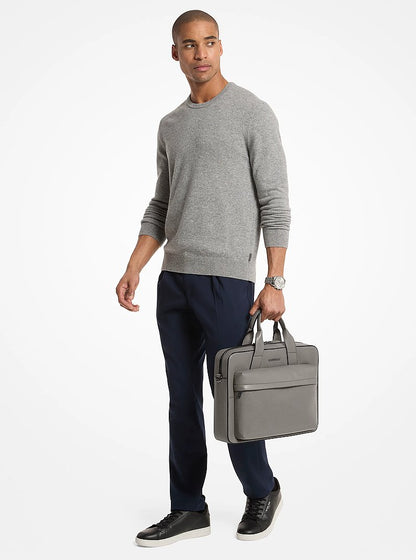 Pacey Medium Pebbled Leather Pocket Briefcase Pearl Grey Pearl Grey