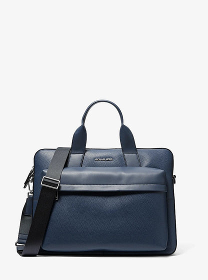 Pacey Medium Pebbled Leather Pocket Briefcase Navy Navy