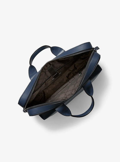 Pacey Medium Pebbled Leather Pocket Briefcase Navy Navy