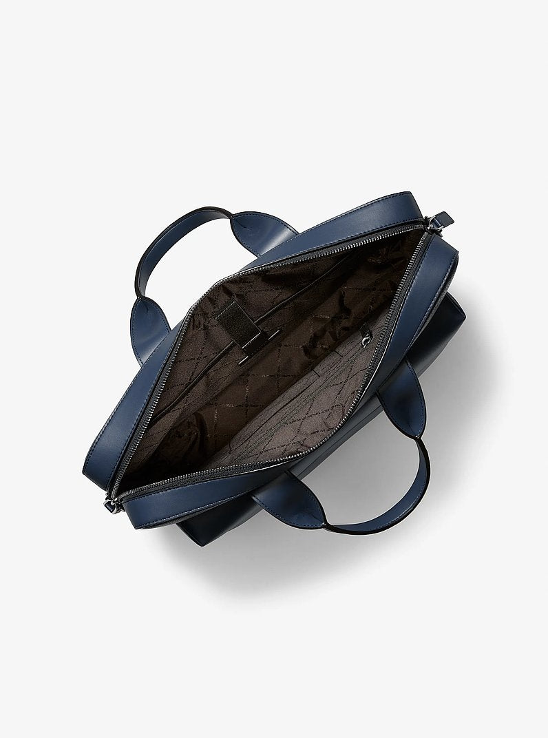 Pacey Medium Pebbled Leather Pocket Briefcase Navy Navy