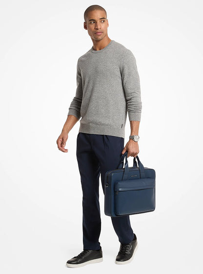 Pacey Medium Pebbled Leather Pocket Briefcase Navy Navy