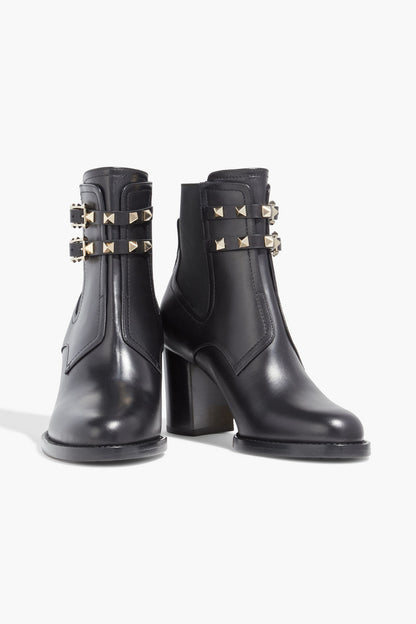 Valentino Garavani Rockstud Leather Ankle Boots Black Women's