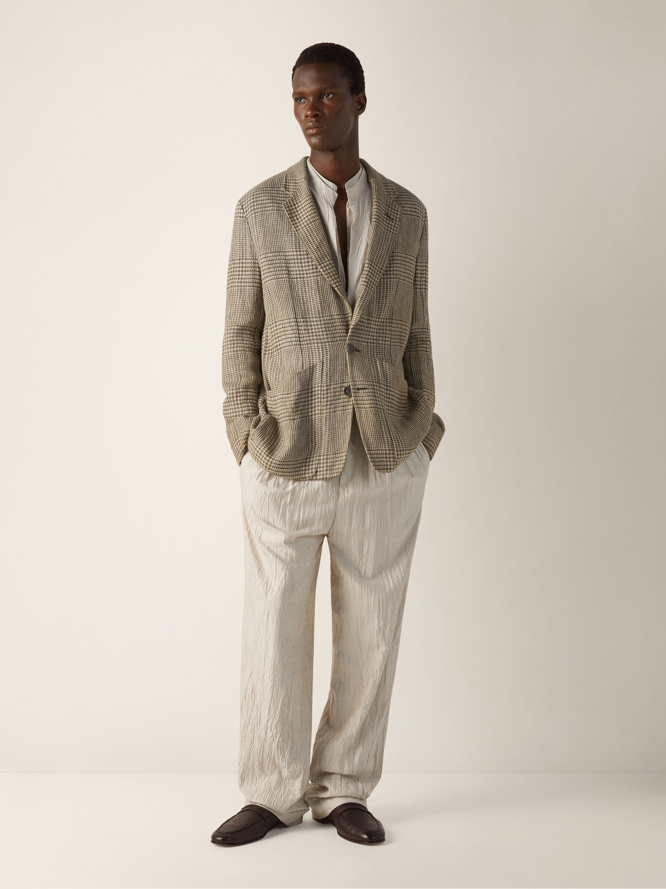 Zegna White And Grey Striped Silk Shirt