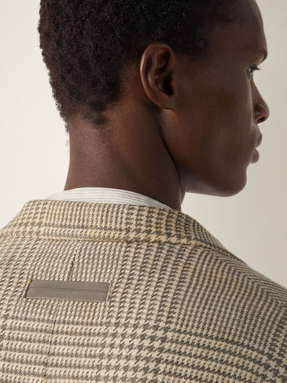 Zegna Olive Green And White Crossover Linen Wool And Silk Jacket