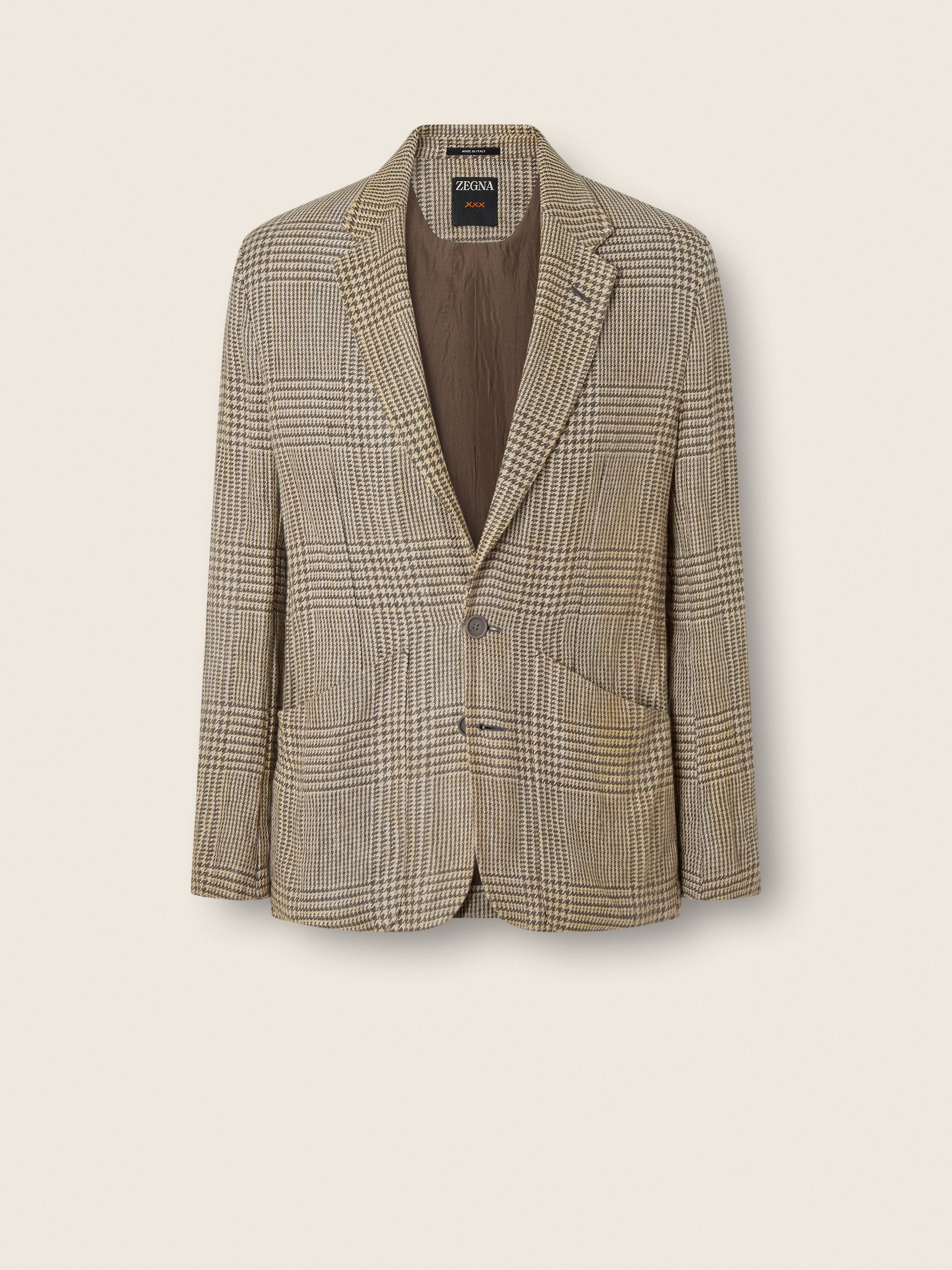Zegna Olive Green And White Crossover Linen Wool And Silk Jacket