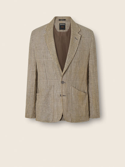 Zegna Olive Green And White Crossover Linen Wool And Silk Jacket
