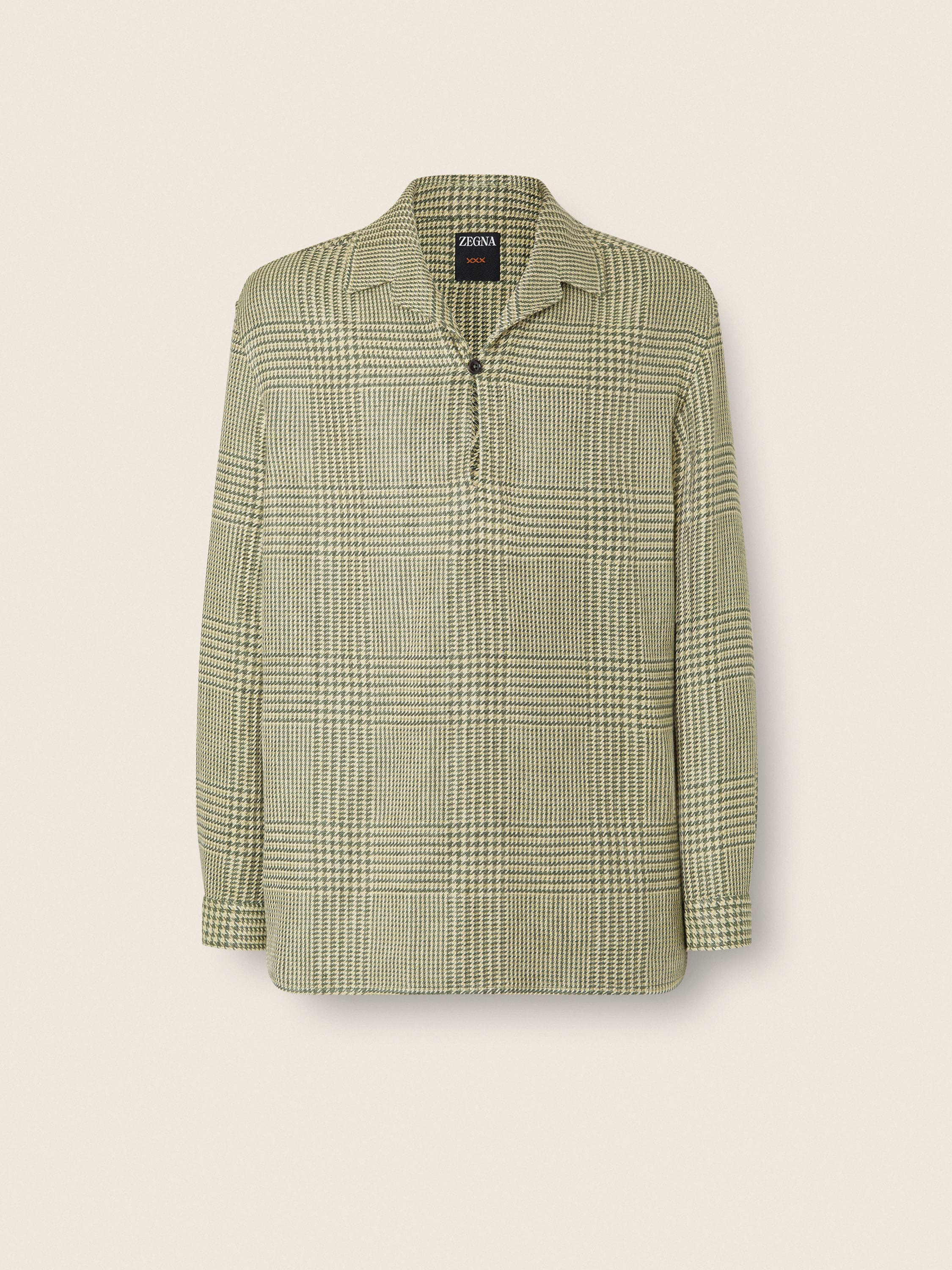 Zegna Olive Green Prince Of Wales Crossover Linen Wool And Silk Shirt