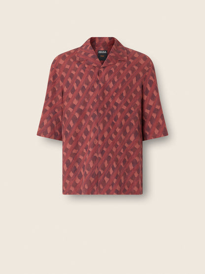 Zegna Dark Burgundy Oasi Net Print Linen Shirt