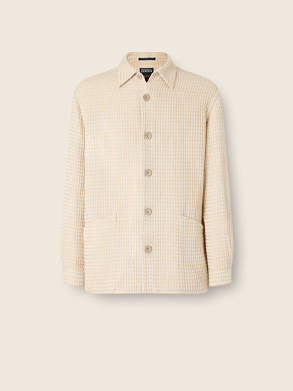 Zegna Beige Fancy Pattern Cotton And Wool Blend Overshirt