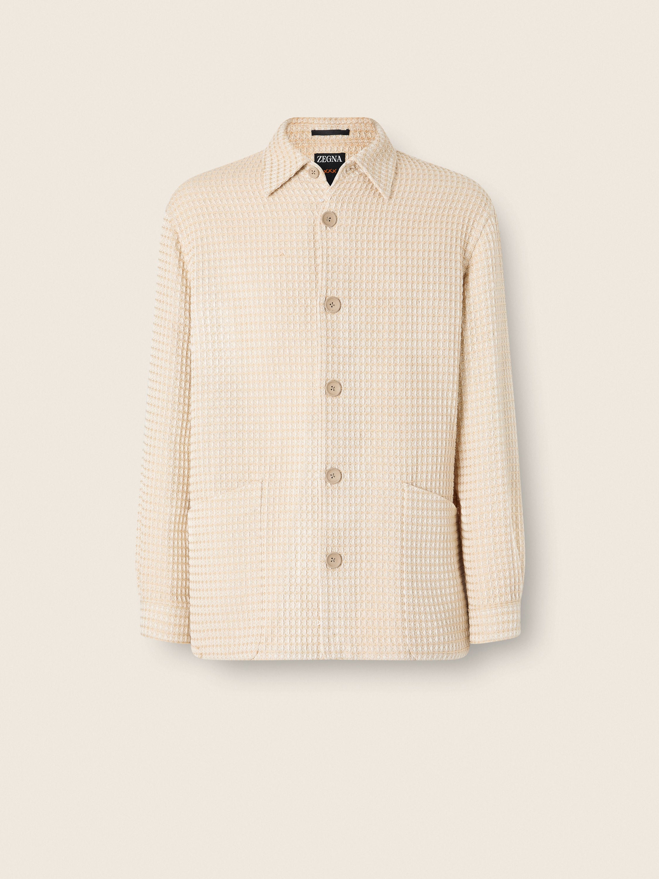 Zegna Beige Fancy Pattern Cotton And Wool Blend Overshirt