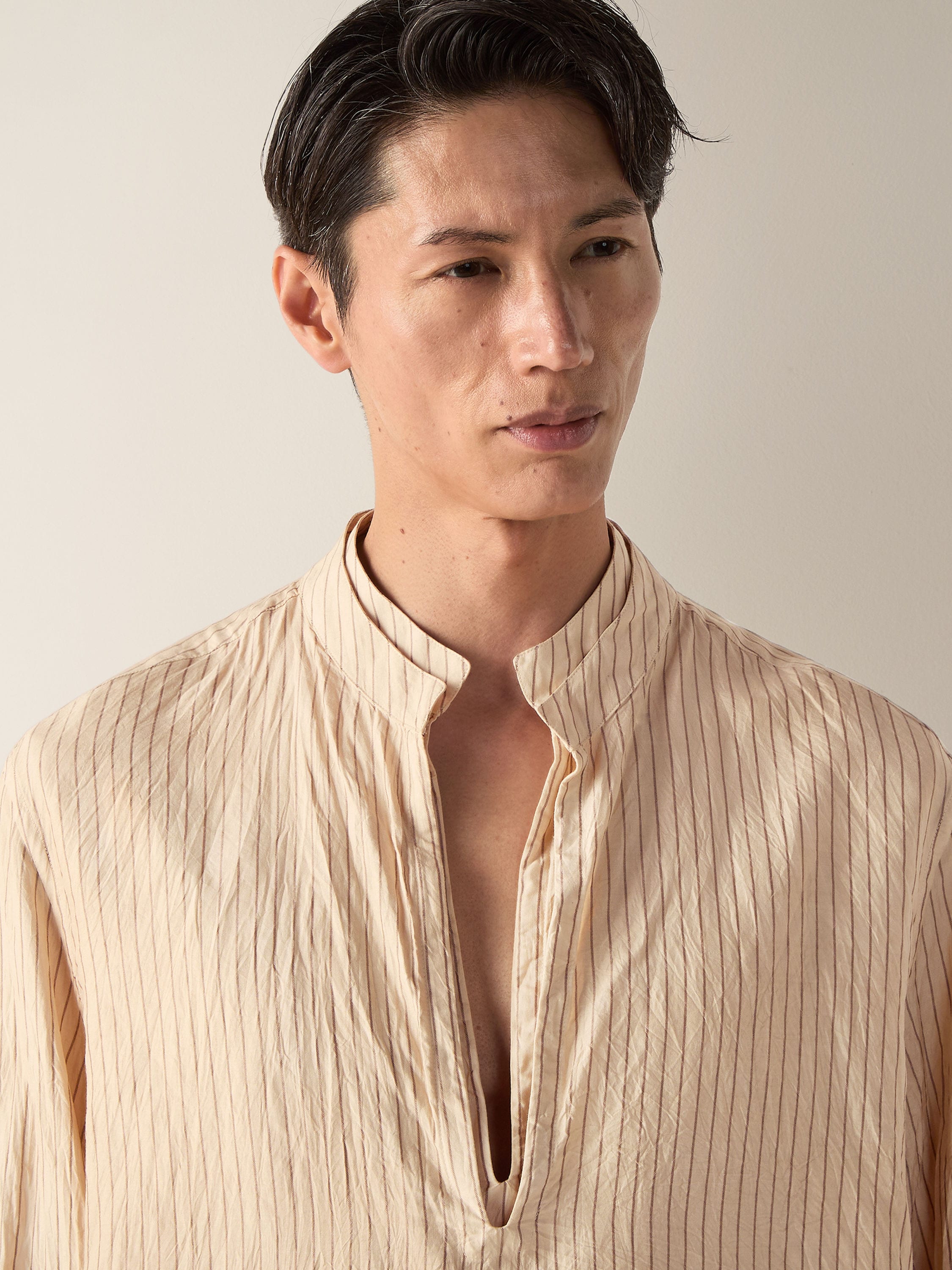 Zegna Beige And Brown Striped Silk Shirt