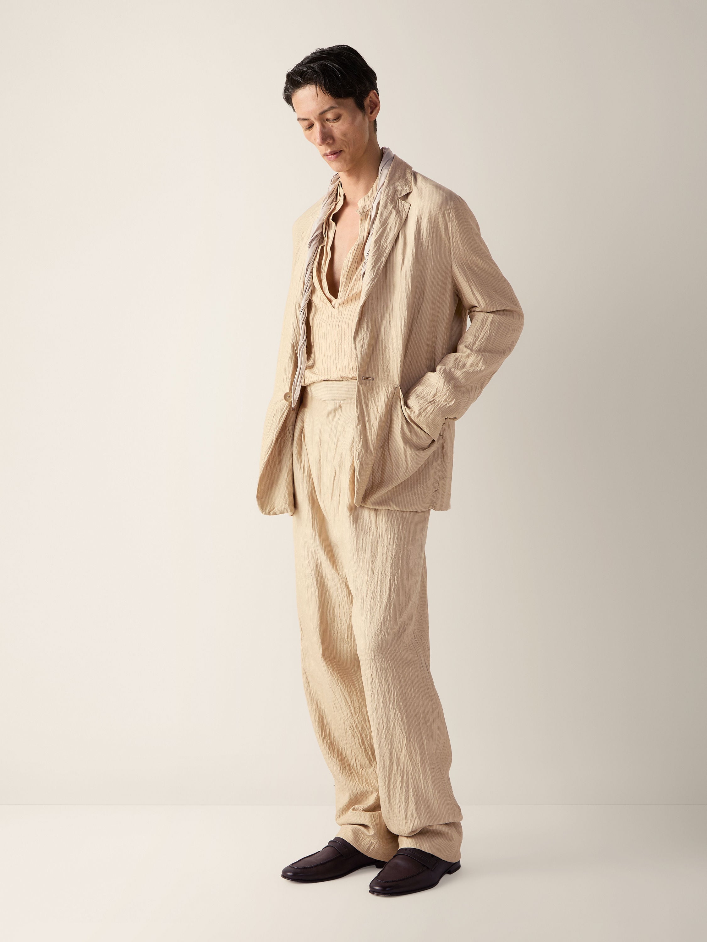 Zegna Beige And Brown Silk Pants