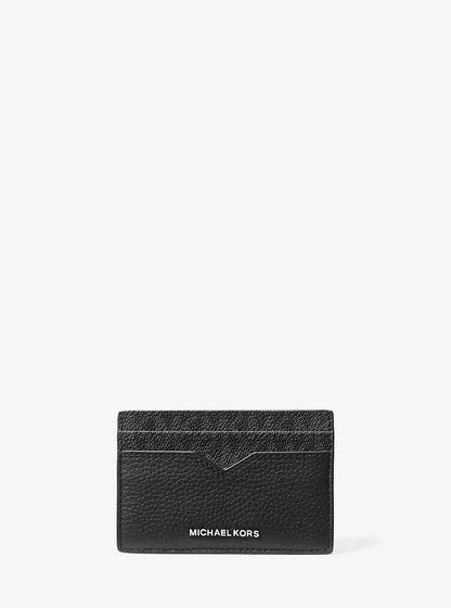 Michael Kors Hudson Pebbled Leather and Signature Logo Money Clip Card Case BLACK