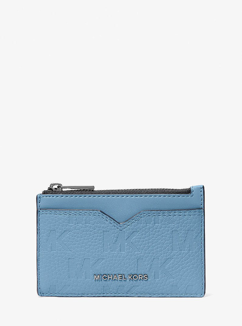 Michael Kors Hudson Logo Embossed Leather Card Case CHAMBRAY
