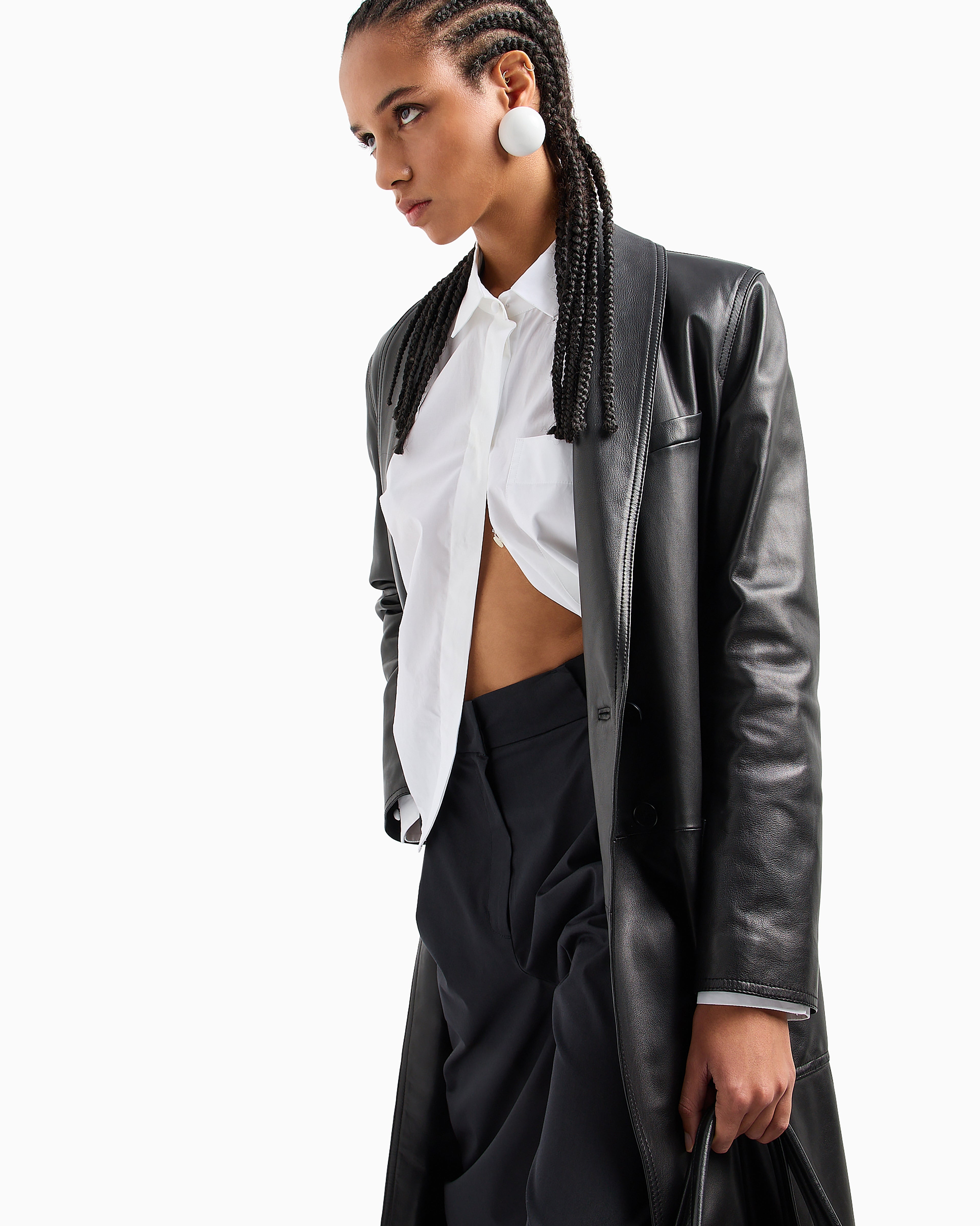 Emporio Armani Poplin shirt with asymmetric hem and patch pocket