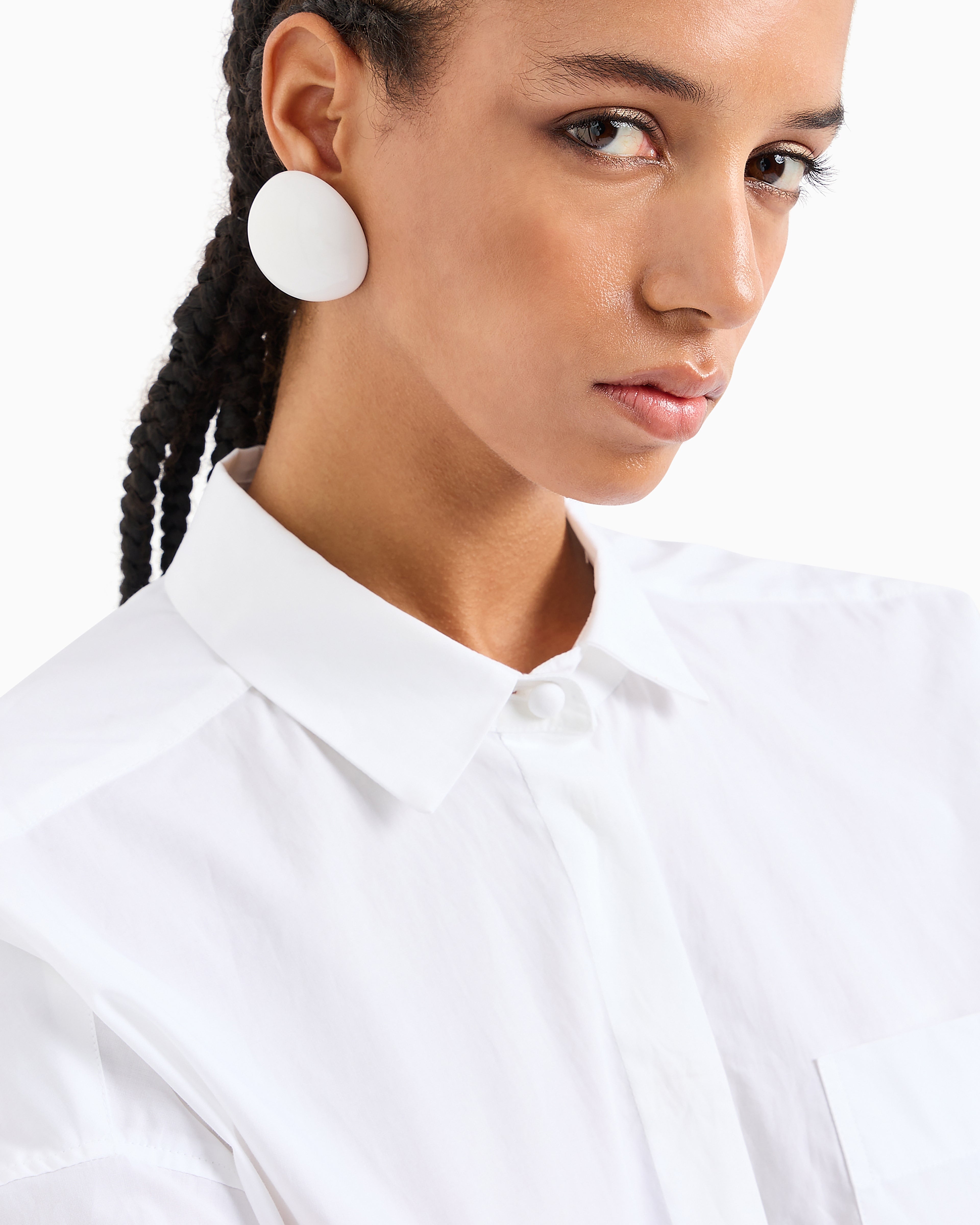 Emporio Armani Poplin shirt with asymmetric hem and patch pocket
