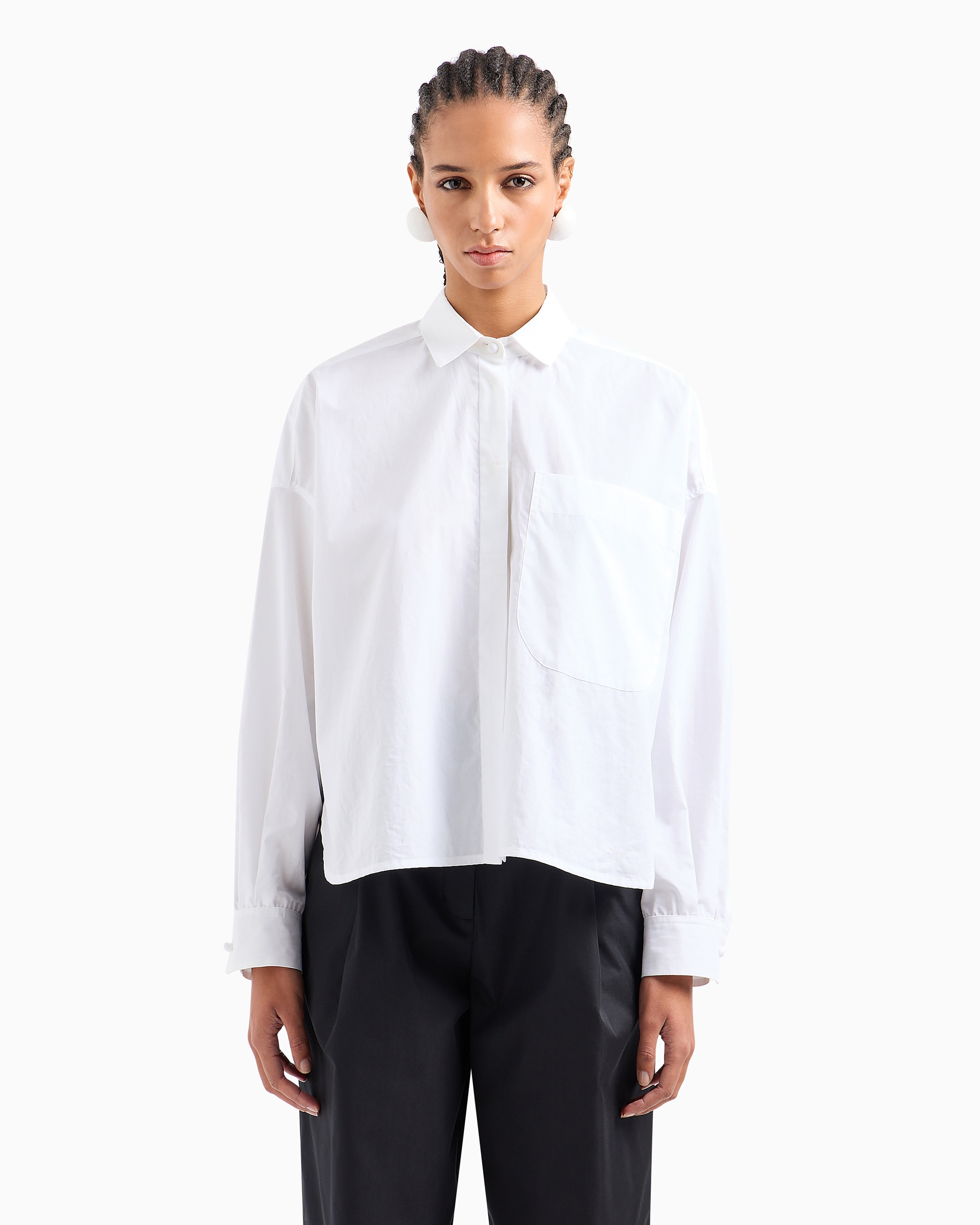 Emporio Armani Poplin shirt with asymmetric hem and patch pocket
