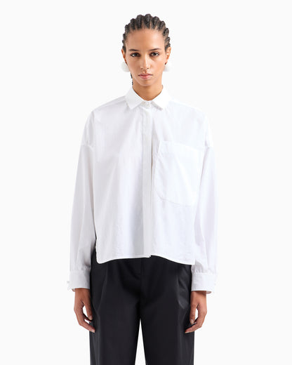 Emporio Armani Poplin shirt with asymmetric hem and patch pocket