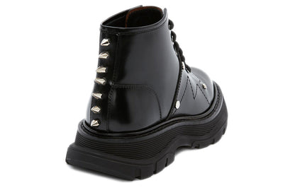 Alexander McQueen Tread Slick Lace Up Boots Black Silver (Women's)