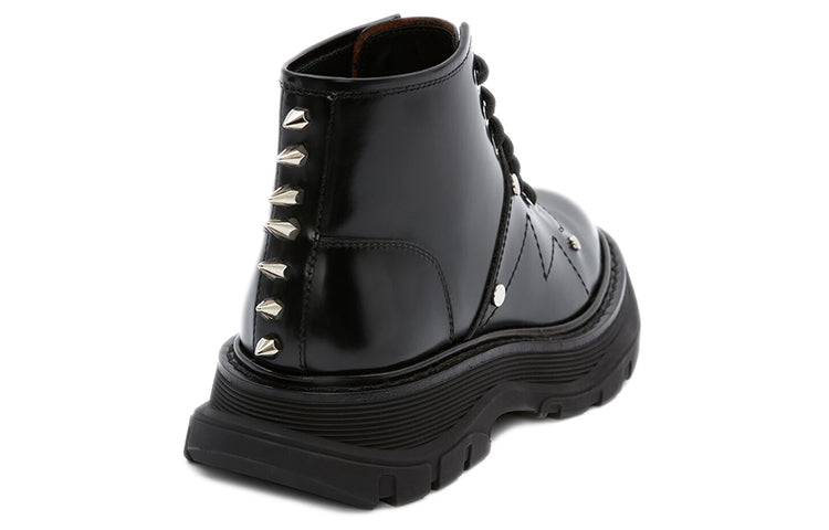 Alexander McQueen Tread Slick Lace Up Boots Black Silver (Women's)