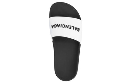 Balenciaga Pool Slides Logo White Black (Women's)