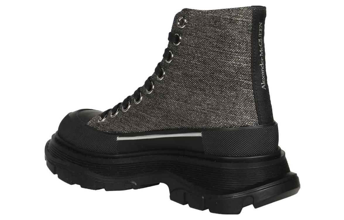 Alexander McQueen Tread Slick Lace Up Boot Black Silver (Women's)