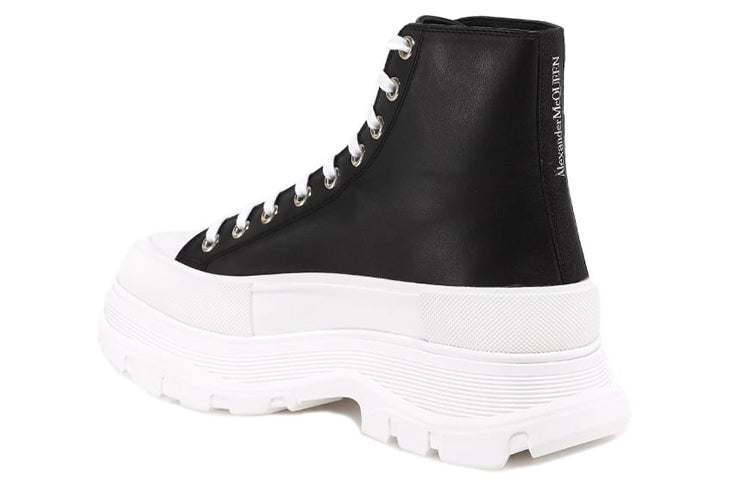 Alexander McQueen Tread Slick High-Top Leather Sneaker Black White