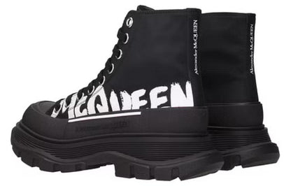 Alexander McQueen Tread Slick Boot Polyfaille Graffiti Black White (Women's)