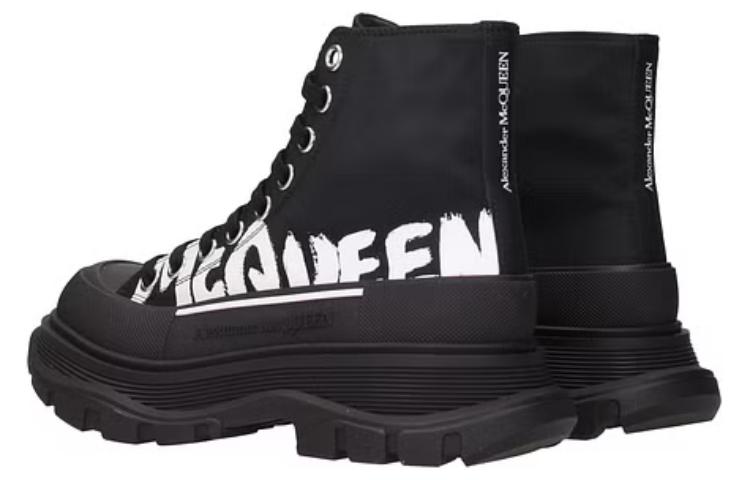 Alexander McQueen Tread Slick Boot Polyfaille Graffiti Black White (Women's)