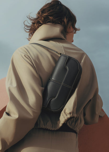 Polene Osmo Smooth Black with Ecru Stitching