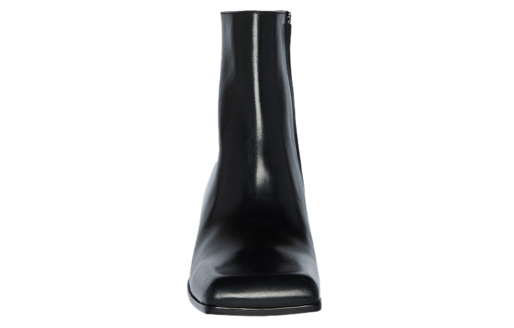 Balenciaga Square Toe Leather Ankle Boot Black