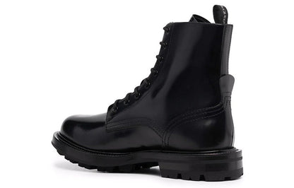 Alexander McQueen Polished Leather Combat Boot Black