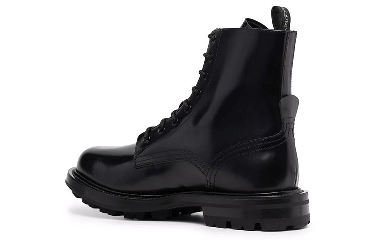 Alexander McQueen Polished Leather Combat Boot Black