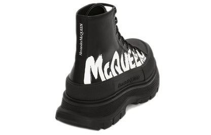 Alexander McQueen Tread Slick Boot Leather Graffiti Black White